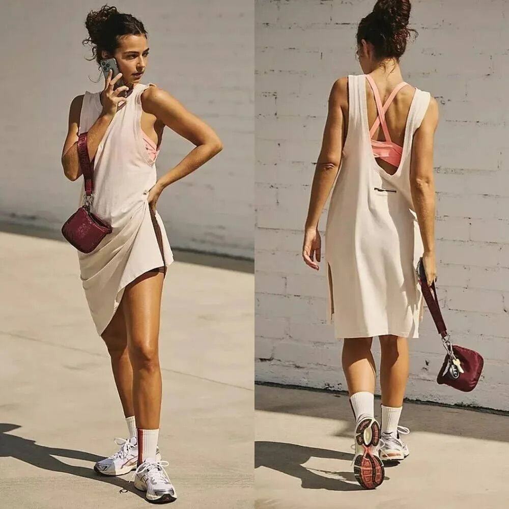 FP Movement Hot Shot Tunic Tank Bleached Clay Oversized Longline Top S